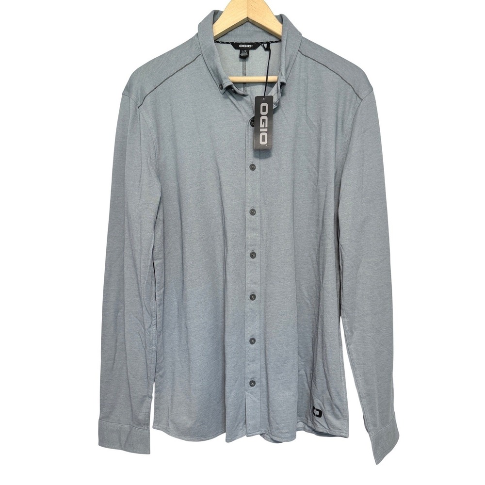 Ogio Shirt NWT Mens Large Grey Long Sleeve Button Down Jersey Golf Performance
